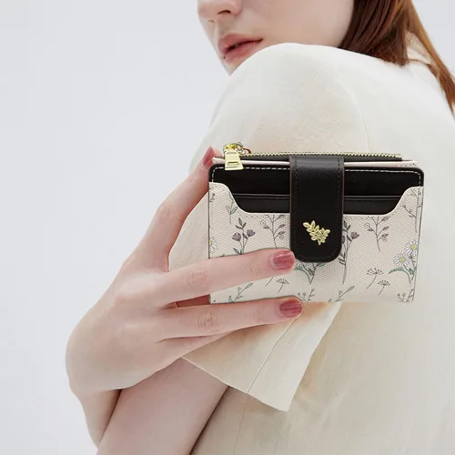 Vista 2 de LJCZKA Billeteras pequeñas para mujer, de piel plegable, con cremallera, bolsillo con cremallera, tarjetero floral, para niñas y mujeres con ventana