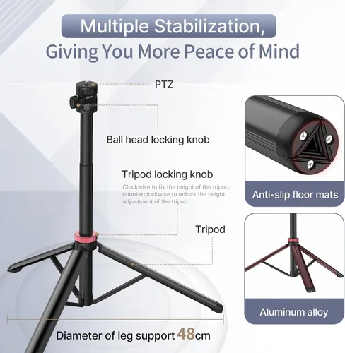 Vista 5 de ULANZI MT-79 Trípode extensible de aluminio de 81 pulgadas, soporte de luz ajustable portátil con tornillo de 1/4 pulgadas, trípode de cámara