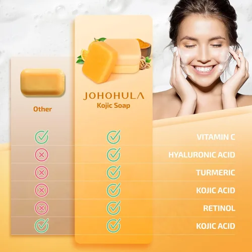 Vista 4 de Barras de jabón eliminadoras de manchas oscuras de ácido kójico con vitamina C, retinol, colágeno, cúrcuma, suaves para rostro y cuerpo, piel firme