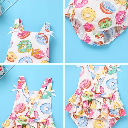 Vista 6 de IBTOM CASTLE Traje de bebé niña de primer cumpleaños princesa sin mangas sin espalda mameluco verano pastel traje con diadema de lazo