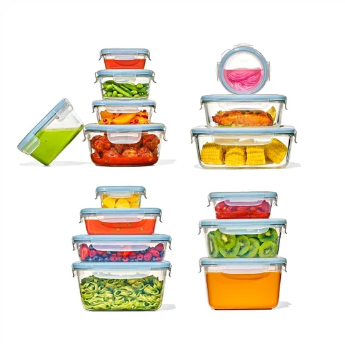 Vista 10 de OXO Good Grips Smart Seal - Juego de 8 recipientes de vidrio para almacenamiento de alimentos, color azul ártico