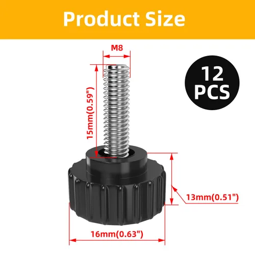 Vista 2 de 12 manijas de plástico de flor recta negra, tornillos de ala de acero al carbono M6x10mm, tornillos de sujeción