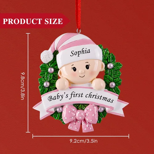 Vista 2 de Adorno Personalizado de Primera Navidad para Niña 2024 - Adorno de Primera Navidad de Resina para Niñas, Regalos Personalizados para Recién Nacidas