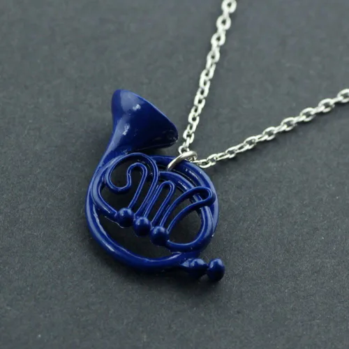Vista 5 de Collar de cadena colgante de paraguas amarillo con cuerno francés azul - Metal, Azul