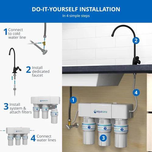 Vista 7 de Aquasana Filtro de agua para debajo del fregadero Filtración de 3 etapas Certificado para reducir hasta un 99.99% de PFAS, plomo, cloro y más
