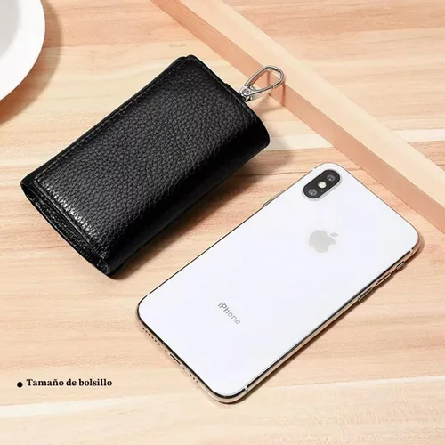 Vista 8 de Funda de cuero para llaves de llavero con 6 ganchos de hebilla colgantes, cierre a presión