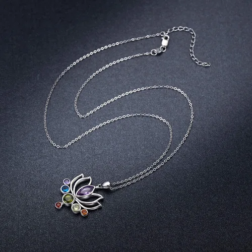 Vista 2 de TANGPOET Chakra Necklace Sterling Silver Lotus Pendant Necklace Healing Crystal Dragonfly Jewelry Birthday Christmas Gifts for Women Mom Daughter
