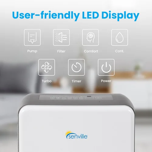 Vista 3 de Senville Deshumidificador de 20 pintas, certificado Energy Star, filtro lavable, ideal para sótanos, dormitorio, sala de estar, Energy Star, filtro