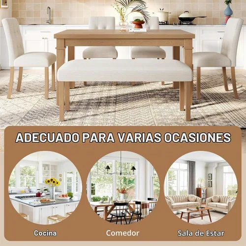 Vista 5 de P PURLOVE - Juego de mesa de comedor de 6 piezas, mesa de madera moderna