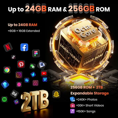 Vista 8 de FOSSIBOT Teléfono resistente F117 de 24 GB+ 256 GB/2 TB, HD de 6.74 Negro