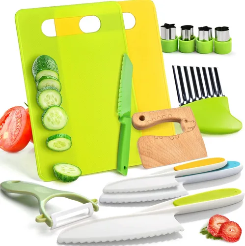 Vista 9 de Yeeammk Montessori - Juego de cuchillos para niños pequeños, 3 cuchillos seguros para niños para cocina real, juegos de cocina, herramientas