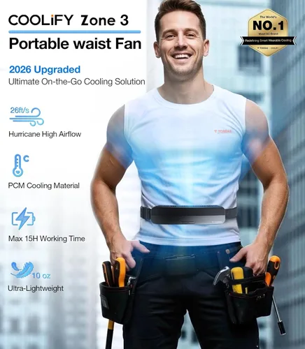 Vista 2 de TORRAS Ventilador de cintura portátil superior 2026 COOLiFY Zone 3, ventilador de cinturón personal ultraligero, viento más fuerte de 26 pies/s