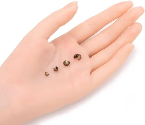 Vista 3 de 100 piezas de cubiertas de nudo de abalorio de crimpado con extremos de 3 mm (0.12 pulgadas) pequeñas de latón de cobre chapado en bronce antiguo