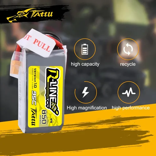 Vista 4 de TATTU R-Line 850mAh 14.8V 95C 4S LiPo Batería con XT60 Plug para Multirotor FPV de Tamaño 100 a 180