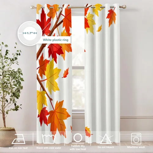 Vista 526 de Shrahala Orange Autumn Autumn Blackout Curtain Tiers, Fall Kitchen Valance Light Blocking Tier Drapes with Rod Pocket, 2 Pack 26 X 24 in