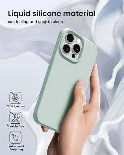 Vista 5 de Funda de silicona líquida delgada para iPhone 15 Pro, funda protectora a prueba de golpes de 6.1 pulgadas, protección antiarañazos contra caídas