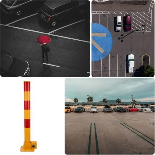 Vista 9 de Garneck Bolardo de estacionamiento para estacionamiento, hierro de tráfico, barra de tubo con cerradura, postes de protección de estacionamiento