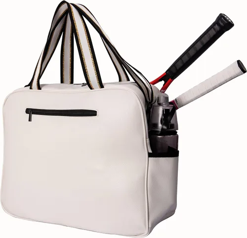 Vista 5 de Remobia Hicol Bolso deportivo grande de piel sintética blanca para mujer, bolsa de hombro para raqueta de tenis, bolsa de mano de tenis para 2