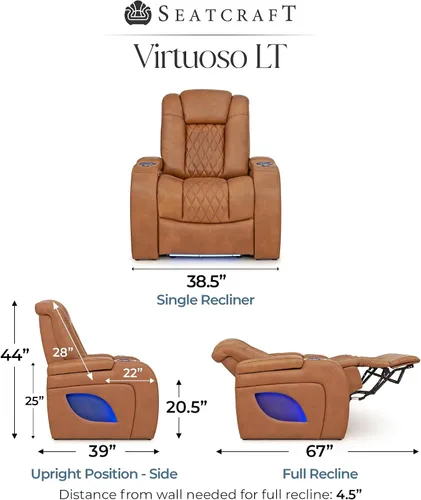 Vista 2 de Seatcraft Asientos de cine en casa Virtuoso LT Tawny Single reclinable Leonado