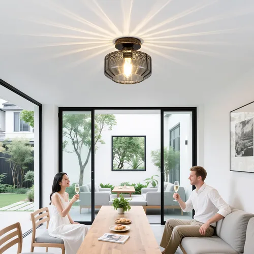 Vista 2 de Lámpara de techo empotrada de vidrio ahumado con LED de 1200 lúmenes, color negro champán dorado de 8.66 pulgadas, accesorio clasificado para Negro