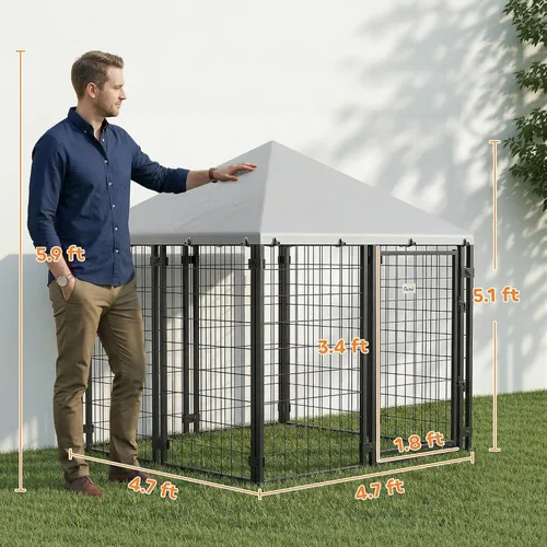 Vista 7 de PawHut 4.7' x 4.7' x 5.1' Perrera para perros al aire libre Fuera Carrera S