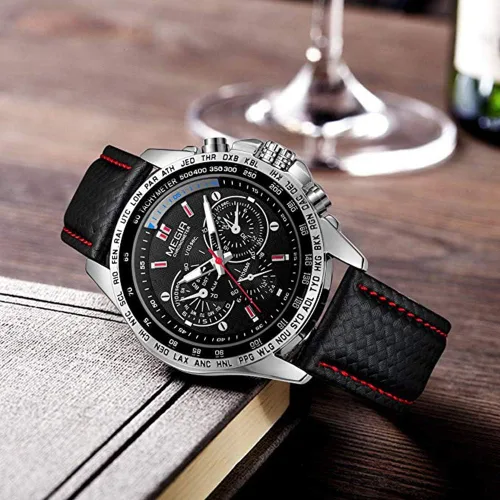 Vista 6 de MEGIR Reloj de cuarzo analógico luminoso para hombre, con correa de poliuretano, calendario de esfera grande para negocios, trabajo, escuela
