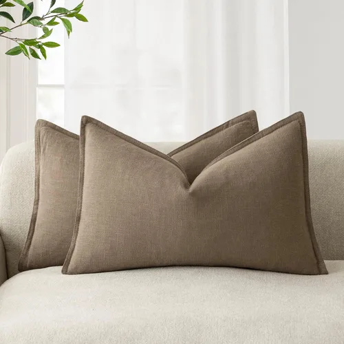 Vista 70 de Foindtower Juego de 2, Fundas Decorativas de Almohada de Lino Sólido Suaves Fundas de Cojín Europeo de Acento Estilo Granja Neutral para Silla Sofá
