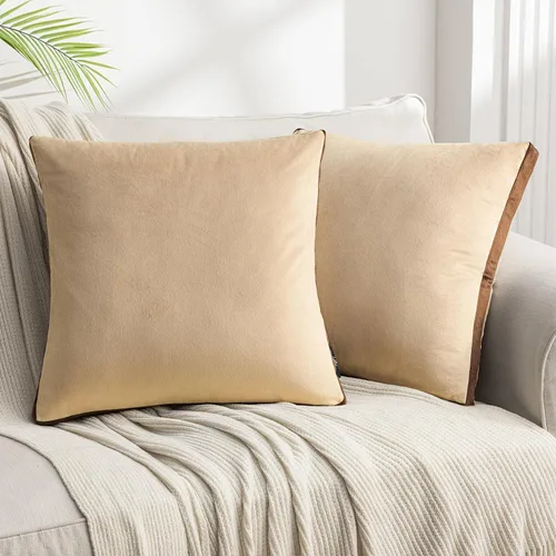 Vista 18 de Phantoscope Paquete de 2 fundas de almohada decorativas de terciopelo suave y cuadrado para sofá, color beige, 18 x 18 pulgadas, 17.7 x 17.7 in