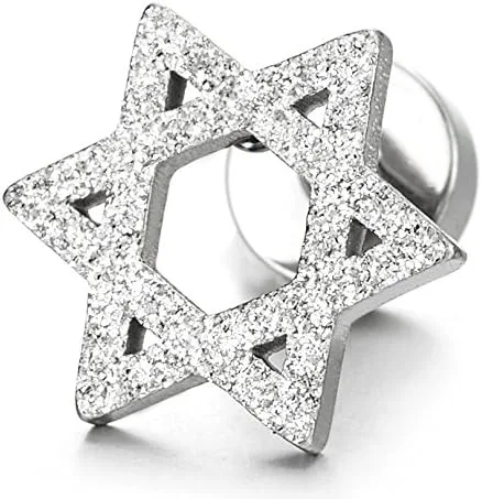 Vista 2 de Pendientes de tuerca de satén con diseño de estrella de David para hombre y mujer en acero inoxidable, rosca trasera, 2 piezas