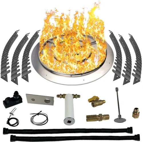 Vista 27 de Kit de sartén y anillo de acero inoxidable para quemador de hoguera, con encendido por chispa para fogatas de propano líquido, sartén de 18