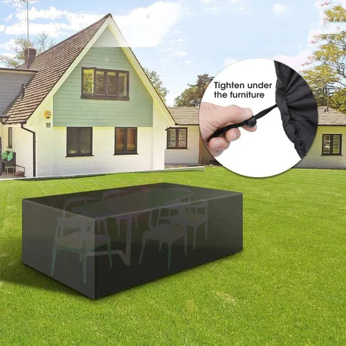 Vista 6 de Fundas para muebles de patio al aire libre, impermeable, rectangular, material de poliéster Oxford, resistente al viento, anti-UV, duradero