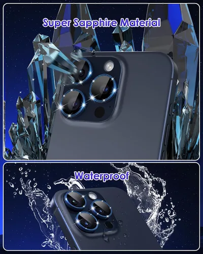 Vista 4 de Protector de lente de cámara con purpurina compatible con iPhone 15 Pro/iPhone 15 Pro Max, acrílico transparente más anillo de aleación de aluminio