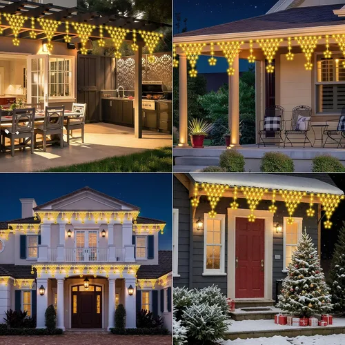 Vista 7 de Guirnalda de luces de Navidad para exteriores, impermeable, 218 LED de 13.8 ft, cortina de luces de hadas con 12 gotas conectables, alambre