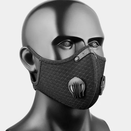 Vista 4 de NBDIB Paquete de 4 protectores faciales reutilizables ajustables con 8 filtros de carbono y 8 válvulas para ciclismo y deporte, color negro