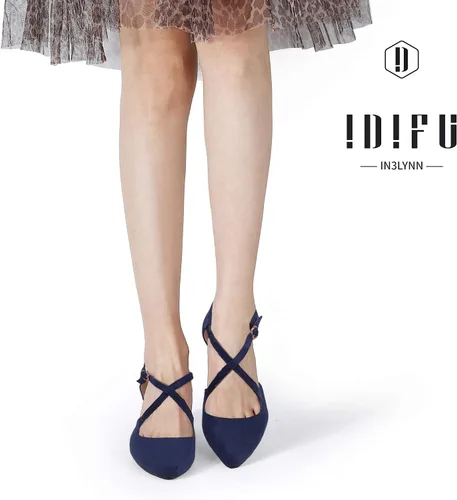 Vista 6 de IDIFU Lynn - Vestido de tacón bajo para mujer, con puntera cerrada, tacón grueso, correa cruzada, boda, fiesta, oficina, zapatos, 5