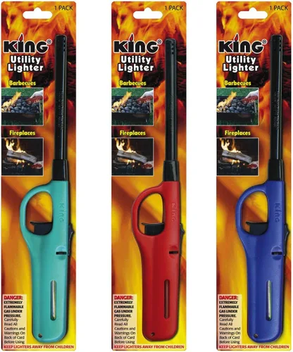 Vista 3 de Paquete de 3 Encendedores Multi Utilidad King BKOU172 de Mango Kingdom, Colores Surtidos