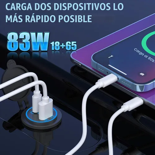 Vista 2 de Boostable - Toma de corriente USB C de 12 V de 65 W y puerto PD3.0 de carga rápida de 18 W, cargador USB 3.0 para portátiles, tabletas, teléfonos