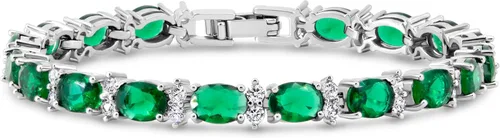 Vista 8 de Pulseras de tenis KEZEF para mujer - Circunita cúbica - Gemas ovaladas de 7x5mm - Circunita cúbica redonda de 2.50mm color blanco - Latón bañado