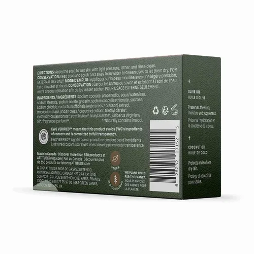 Vista 6 de ATTITUDE Barra de jabón corporal, origen natural, protege y suaviza la piel seca, aceites de coco y oliva, para hombres y mujeres, verificado por