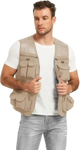 Vista 4 de Chaleco Flygo para hombre, para pesca, trabajo, safari, viaje de reportajes o para actividades al aire libre en verano, con bolsillos