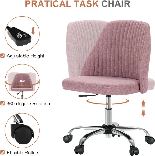 Vista 4 de DUMOS Silla de oficina, cómoda silla de escritorio giratoria con ruedas, asiento ancho, sin brazos, altura ajustable, sillas de computadora