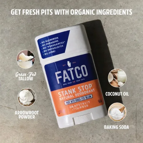 Vista 2 de FATCO Stank Stop All Desodorante natural con sebo y aceite de coco orgánico, pomelo + jengibre, paquete de 2 (1.7 onzas)