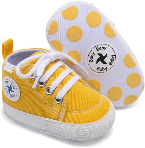 Vista 2 de Baby Girls Boys Shoes Soft Anti-Slip Sole Newborn First Walkers High Top Canvas Denim Unisex Infant Sneaker
