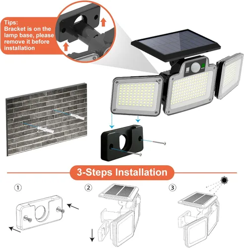 Vista 6 de JumJam 280 Reflectores LED Solares de Seguridad, Luces Solares para Exteriores con Sensor de Movimiento, Reflectores con Control Remoto