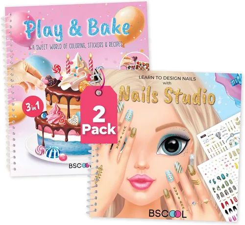 Vista 8 de BSCOOL Nails Studio Learn to Design - Libro de actividades para niñas de 5 años en adelante, paquete de 2, libro de diseño de calcomanías de arte
