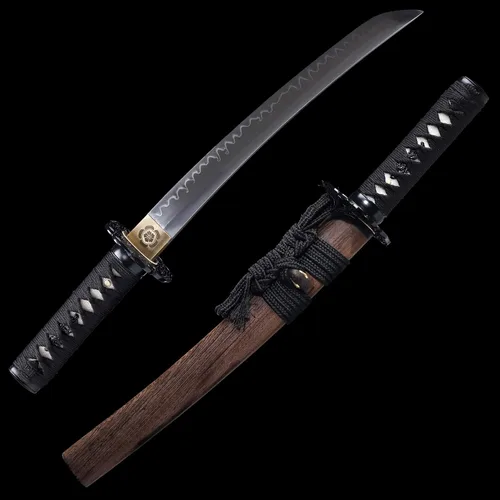 Vista 8 de Tanto Sword - Espada corta hecha a mano de arcilla katana templada de acero T10 real Hamon espada samurái de espiga completa afilada