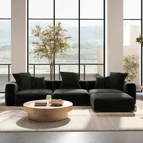 Vista 11 de Sofá seccional modular en forma de nube, sofá en L con otomano, sofá cama de 260 cm de tamaño grande, sofás cama de corduroy para sala de estar