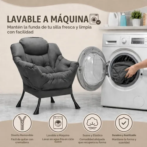 Vista 6 de HollyHOME - Silla perezosa con reposabrazos y bolsillo lateral, cómoda silla de ocio, sofá-cama para sala de estar, recámara, dormitorio o espacios