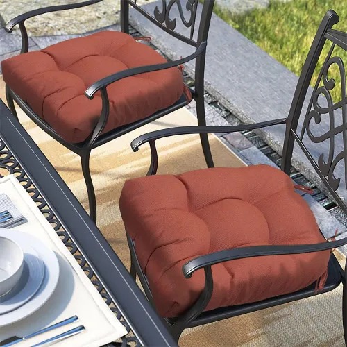Vista 11 de Magpie Fabrics Juego de 2 cojines de asiento capitoné para exteriores e interiores con lazos, 19 x 19 pulgadas, impermeables, para silla de patio