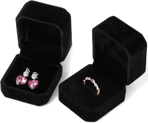 Vista 3 de Lamoutor Caja de anillo de terciopelo 2pcs Caja de pendientes Caja de regalo de joyería (negro)